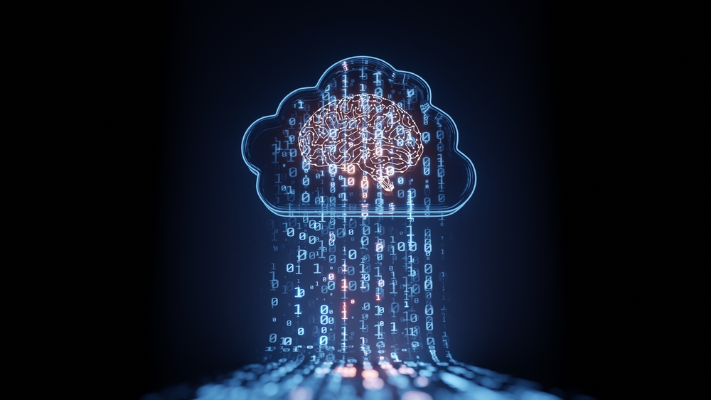 Visual metaphor of a brain within a cloud, representing strategic thinking and innovation in cloud migration.